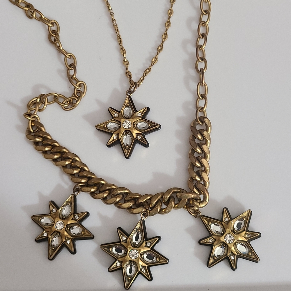 Lulu Frost J.crew Stars Necklace Double Chains Designer Euc Estate Jewelry